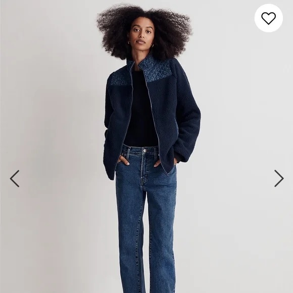 Madewell Navy Sherpa Zip Front Jacket with floral details - Picture 2 of 11